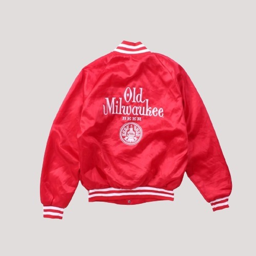 Old Milwaukee Beer Vintage Bomber Varsity Satin Jacket - Image 2