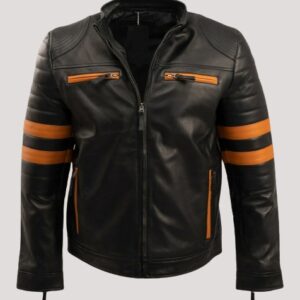 Orange And Black Leather Jacket