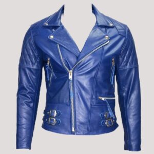 Royal Blue Cafe Racer Biker Leather Jacket