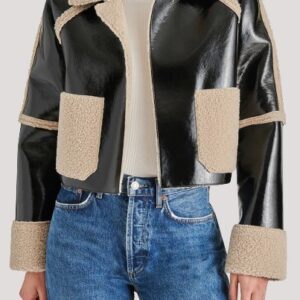 Salma Faux Leather & Faux Shearling Crop Jacket