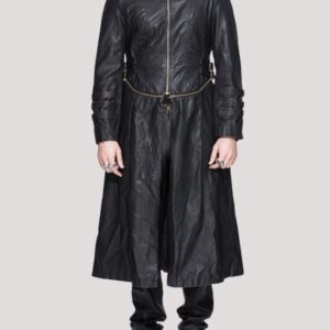 Steampunk Black Long Windbreaker Leather Jacket