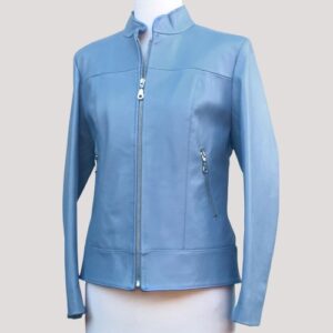 Women's Light Blue Leather Jacket