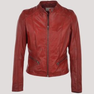 Women's Red Leather Motorcycle Jacket