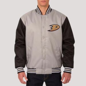 Anaheim Ducks Front Hit Poly Twill Gray And Black Jacket