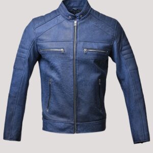 Elite Cafe Racer Motorcycle Blue Leather Jacket