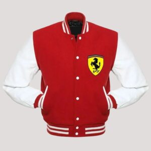 Ferrari Red And White Varsity Jacket