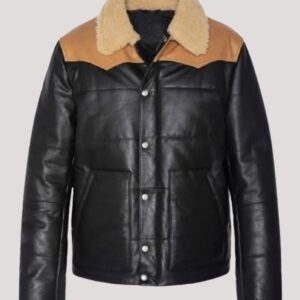 Mens Black Rancher Puffer Leather Jacket