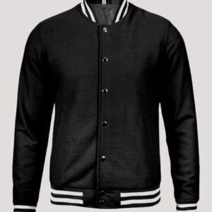 Mens Plain Black Varsity Jacket