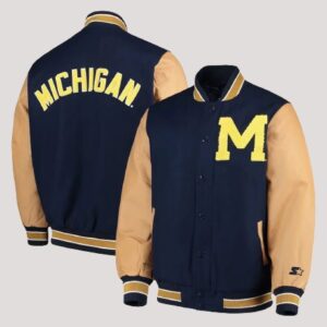 Michigan Wolverines Navy Varsity Wool & Leather Jacket