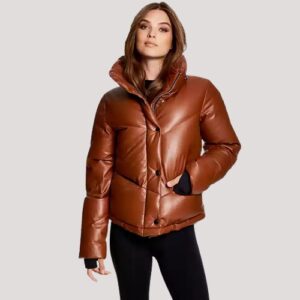 Sam Nyc Brown Puffer Leather Jacket