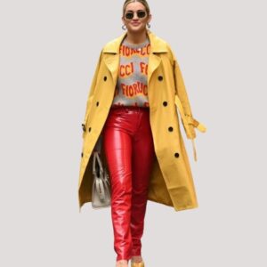 Womens Yellow Slim Fit Stylish Causal Over Leather Coat